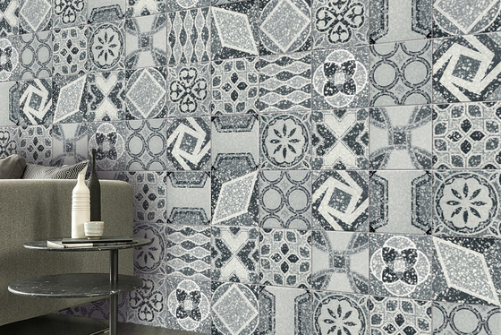Gạch thô mộc ceramic 250x250mm màu Xám và Xanh dương dùng cho sàn nhà trong nhà