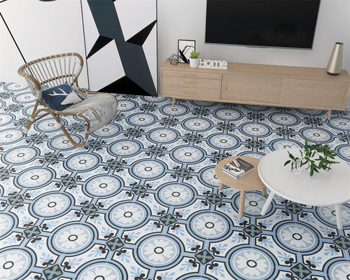 Gạch men thô mộc 20x20cm màu xanh dương dùng cho sàn nhà trong nhà