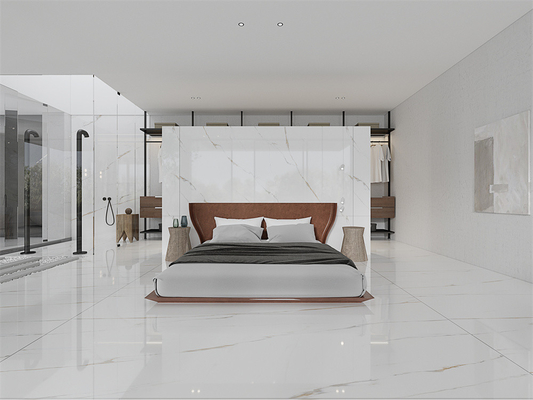 Chống axit hiện đại đánh bóng màu trắng Carrara 1420x2700mm Lớp sàn nội thất đánh bóng sơn đá cho phòng ngủ