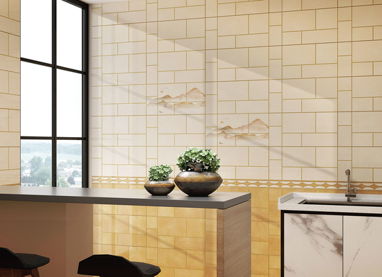 Gạch trang trí 30x60cm bề mặt gương gạch tường gốm và gạch trong nhà màu vàng nhạt cho phòng khách