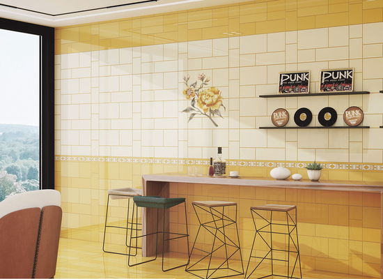 Thạch viên đá lửa màu vàng 30x60cm Và Anbacterial kính tường trong nhà gạch gốm cho nhà bếp