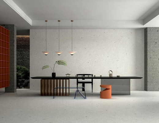 Lớp sàn nội thất 1200x1200x9mm Gạch thân thiện với môi trường và màu xám sáng W.A 0,5% Gạch sứ kính mềm Terrazzo cho nhà và văn phòng