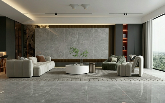 Gạch Porcelain Tráng Men Mài Bóng Màu Xám 900x1800x9mm 0.5% W.A