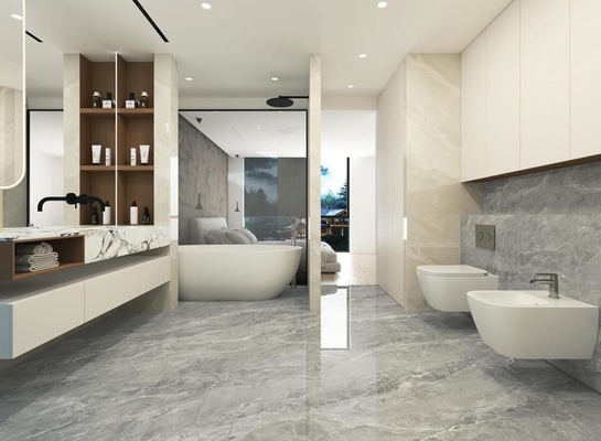 Lớp gạch màu xám bền nhìn đá cẩm thạch sàn trong nhà gốm kính gạch mịn cho nhà hàng 900x1800x9mm thân thiện với môi trường