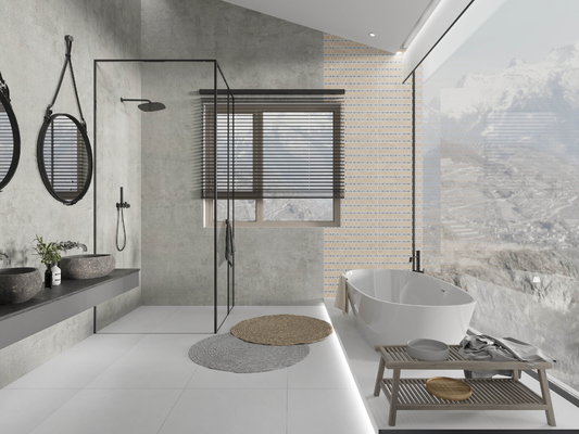 Màu vàng và màu xám 60x120cm Gạch sàn sứ tráng tráng cho trang trí phòng ngủ