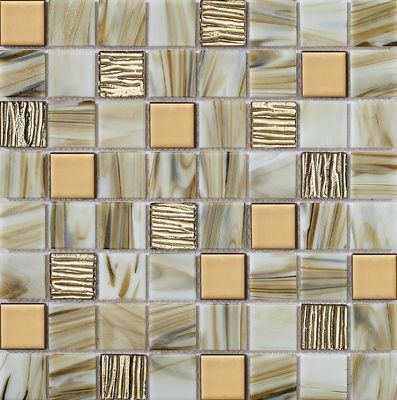 Gạch mosaic kính tường nội thất 304x304mm loại AAA màu vàng và thân thiện với môi trường, dùng trang trí sáng tạo và khách sạn