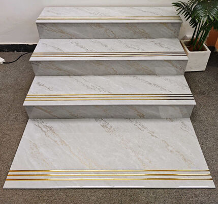 Marble 470x1200mm Golden Bullnose Full Set Polished Glazed Ceramic Staircase Cho Khách sạn
