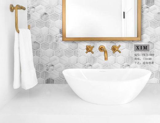 In phun SGS Gạch ốp tường khảm lục giác, Mặt bàn 48x6mm Ngói thủy tinh Gỗ cẩm thạch