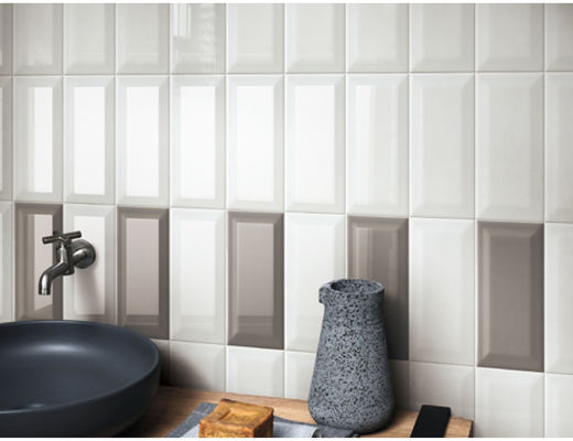 Gạch ốp tường nội thất hình chữ nhật men ceramic cạnh vát 75x150mm